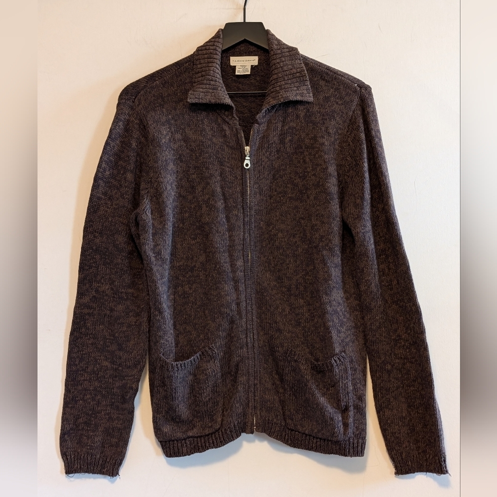 Yarnworks Small Brown Cotton Full Zip Cardigan Sweater Jacket Classic Pockets